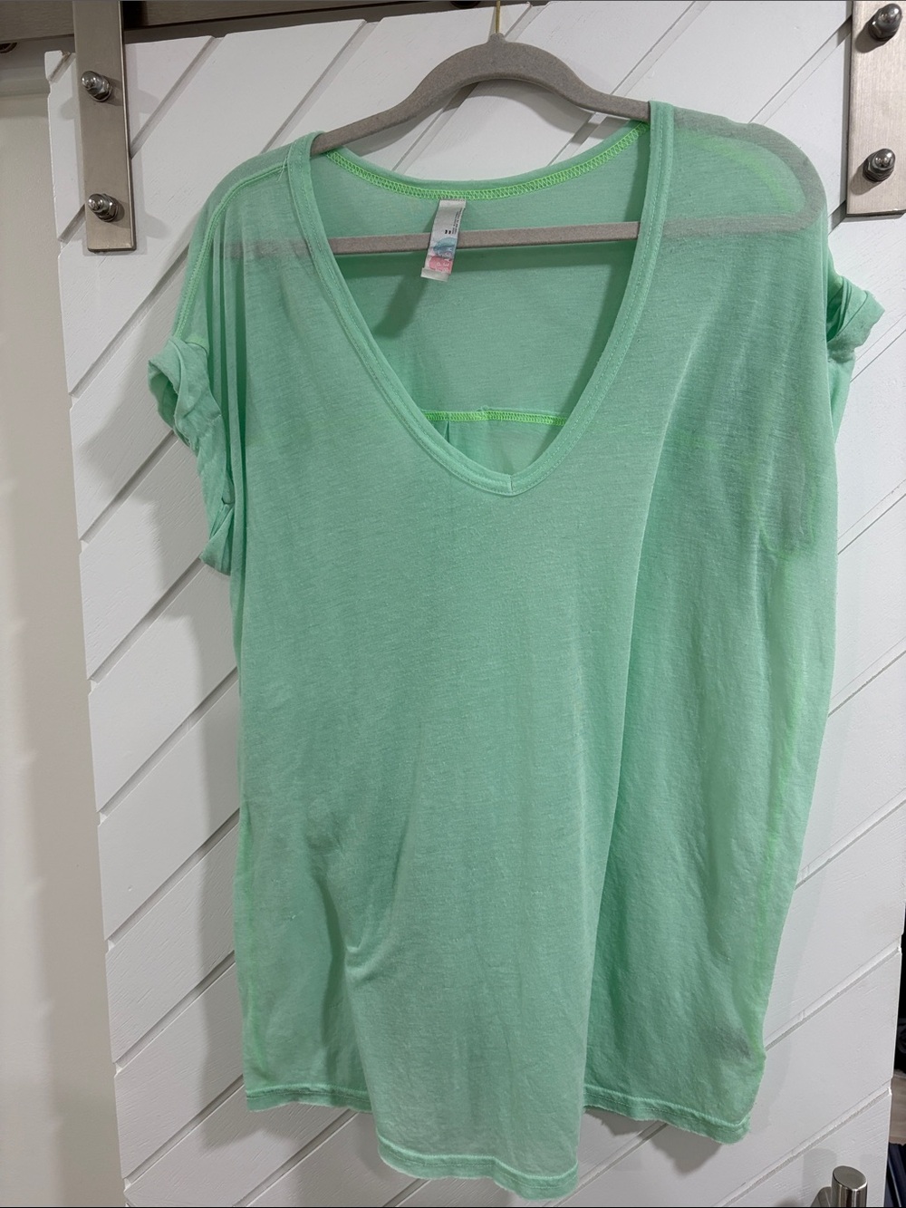Free People Light Mint V-Neck Short Sleeve Tee